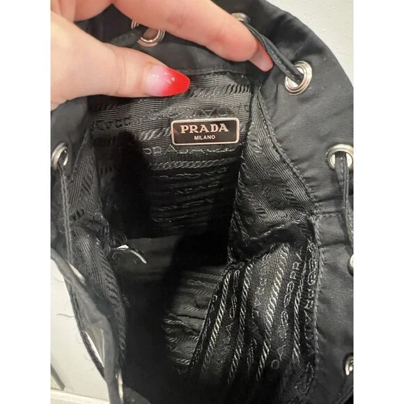 Prada Drawstring Wristlet Bucket Bag Tessuto Small